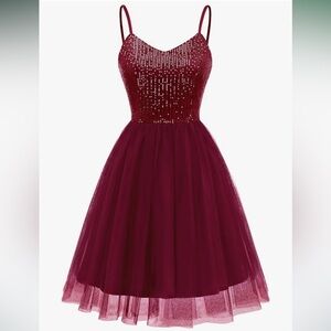 Glamorous Burgundy Red Sequin Semiformal Party Dress